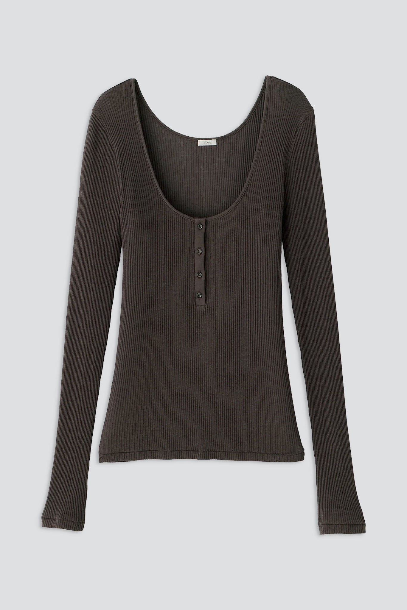 Taupe Grey Cotton Palma Henley Long Sleeve