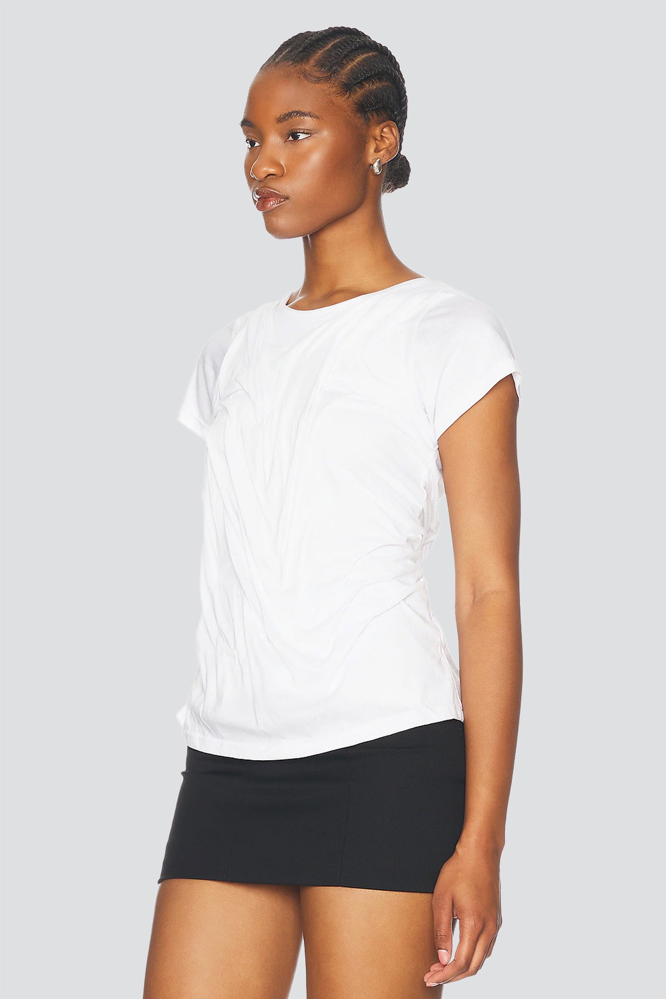 White Wetlook Draped Cotton Shirt