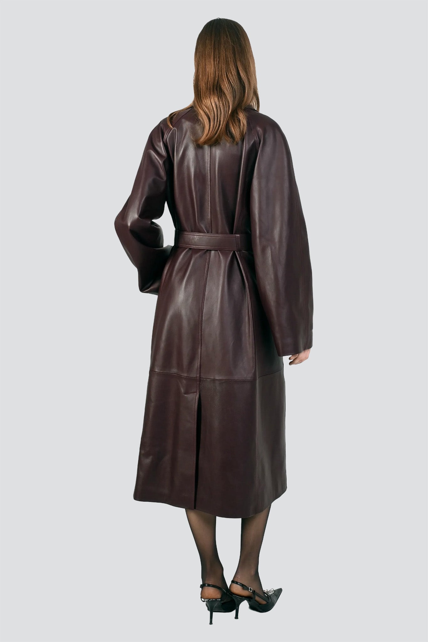 Burgundy Leather Trench Coat