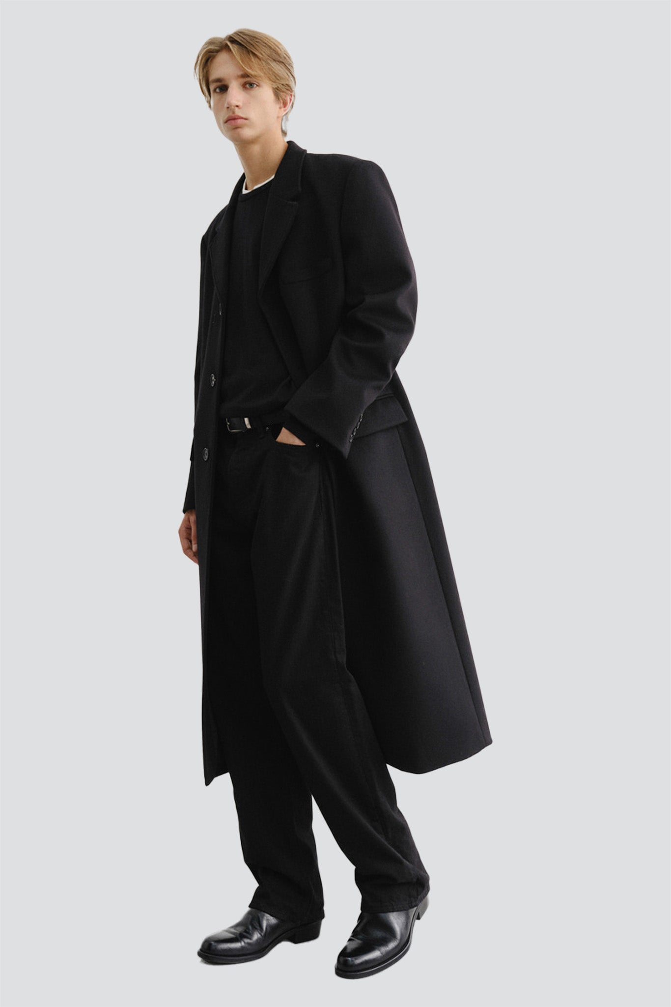 Black Unisex 2 Way 3 Button Cashmere Coat