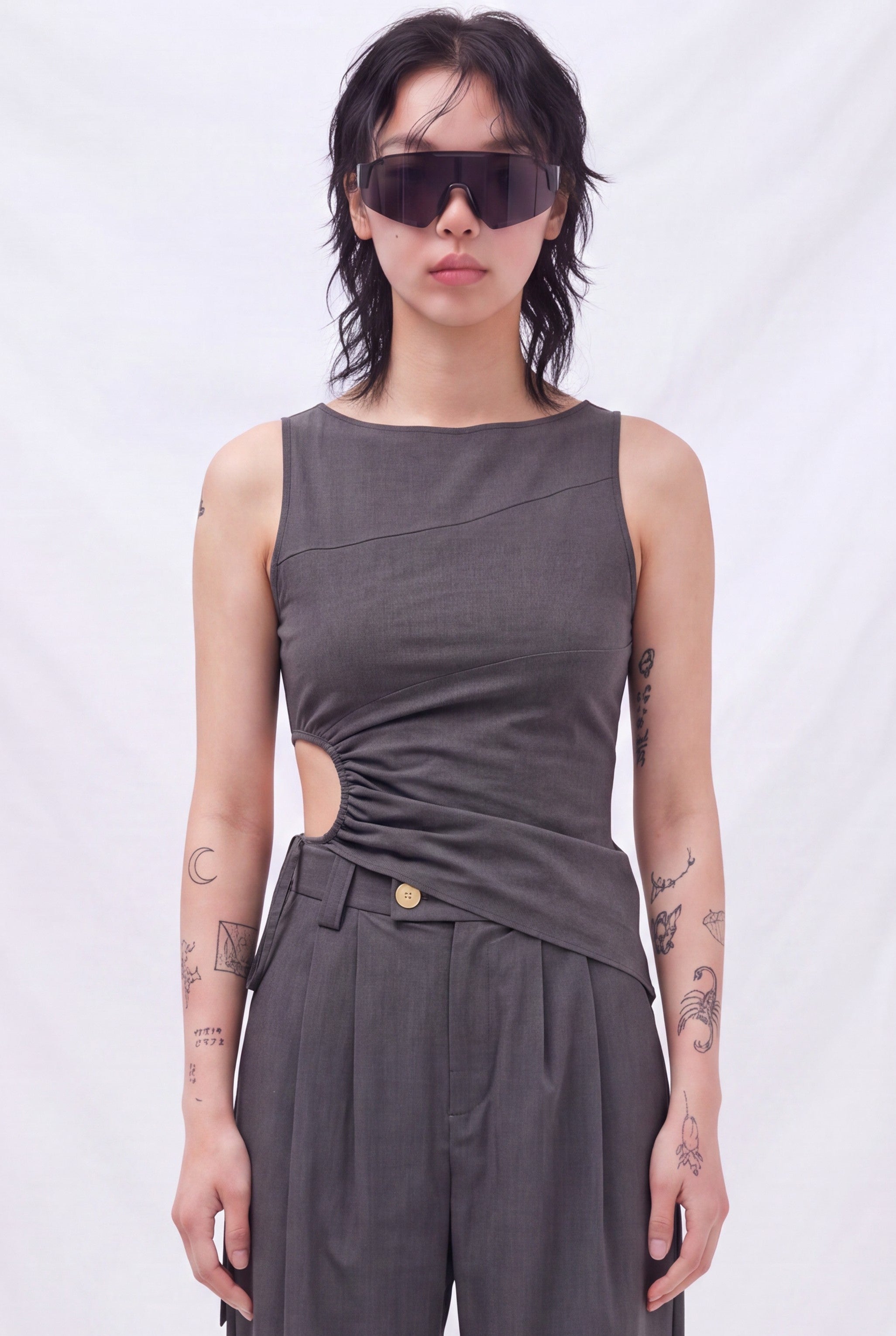 Grey Double Faced TR Circled Top