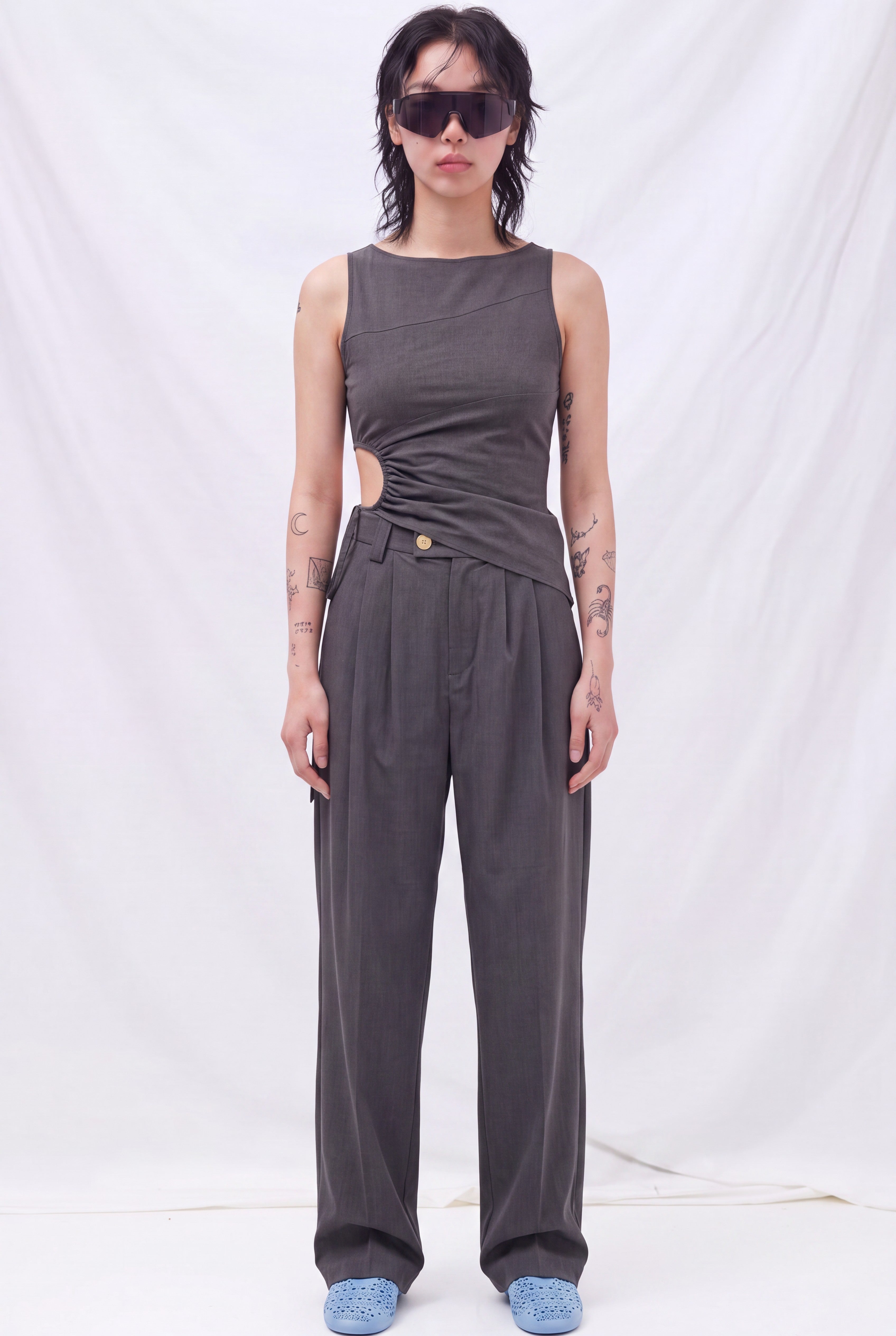 Grey Double Faced TR Circled Top