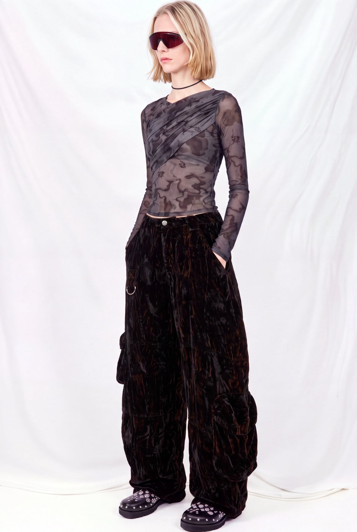 Black Velvet Lawn Cargo Pant