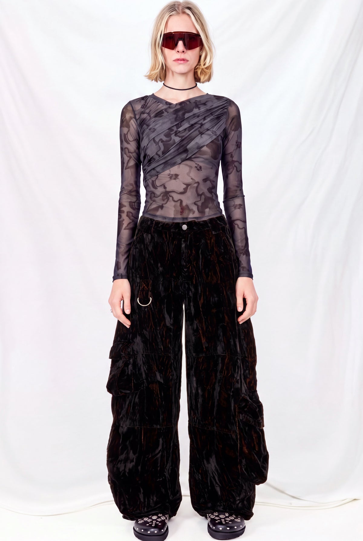 Black Velvet Lawn Cargo Pant