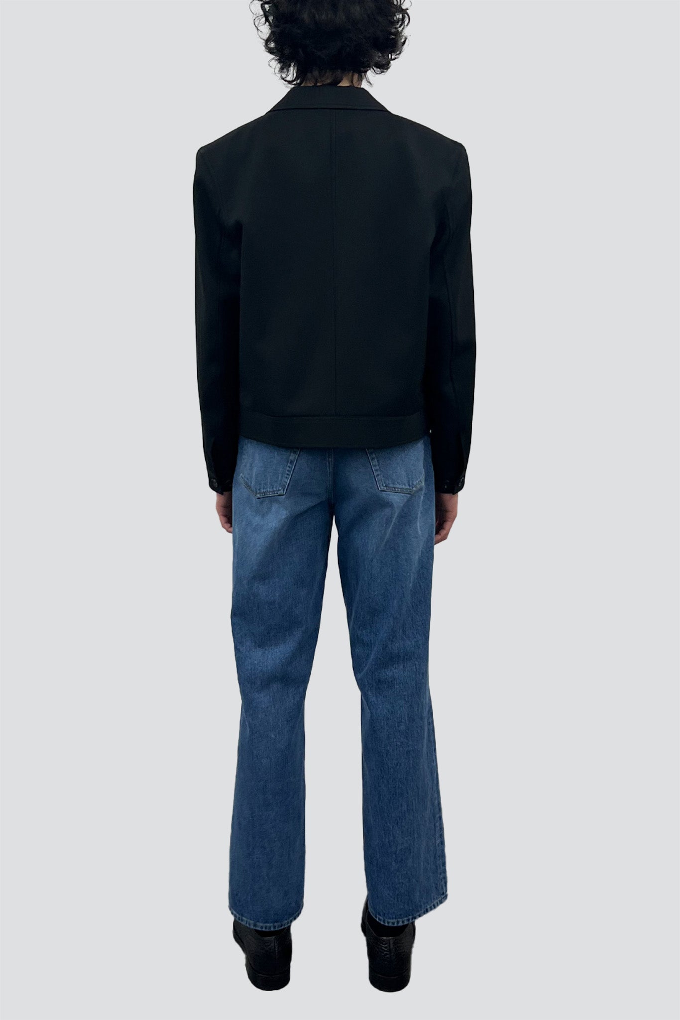 Black Wool Cropped Tailored Blouson