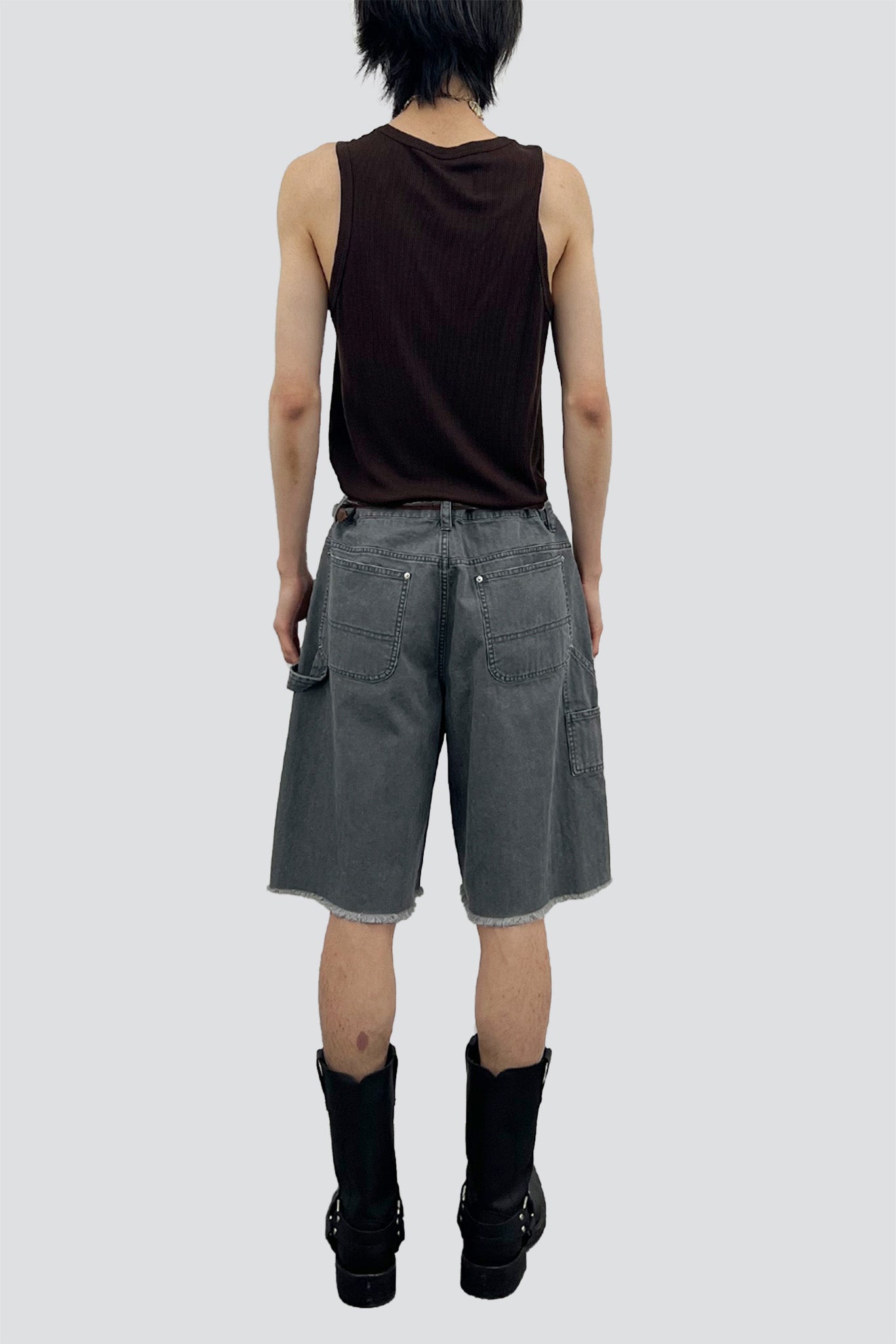 Faded Carbon Hand Distressed HBT Double Knee Shorts