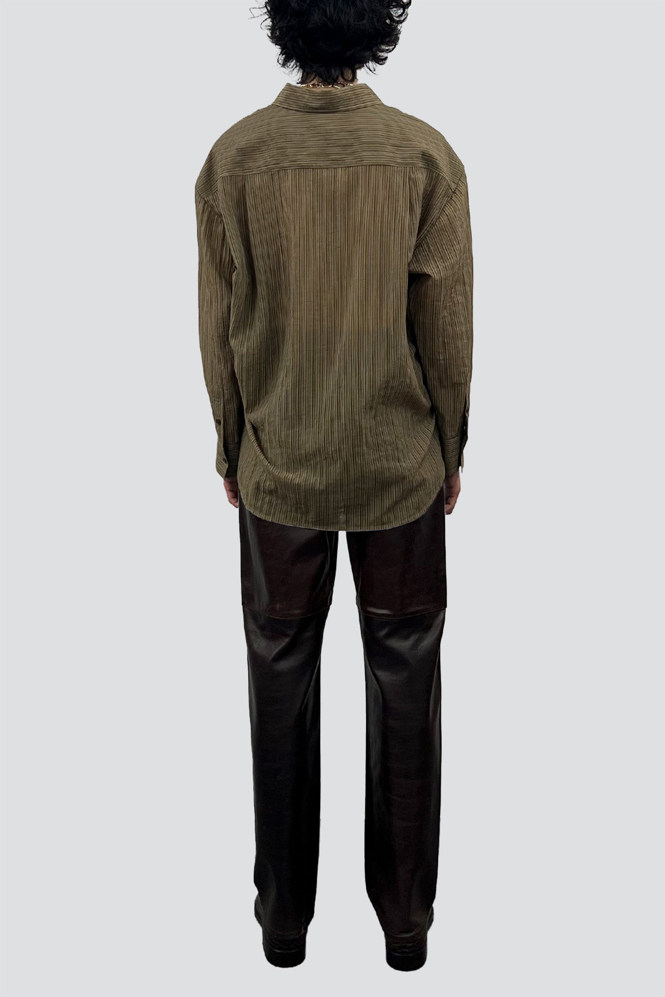 Olive Stripe Lyocell Oversized Shirt