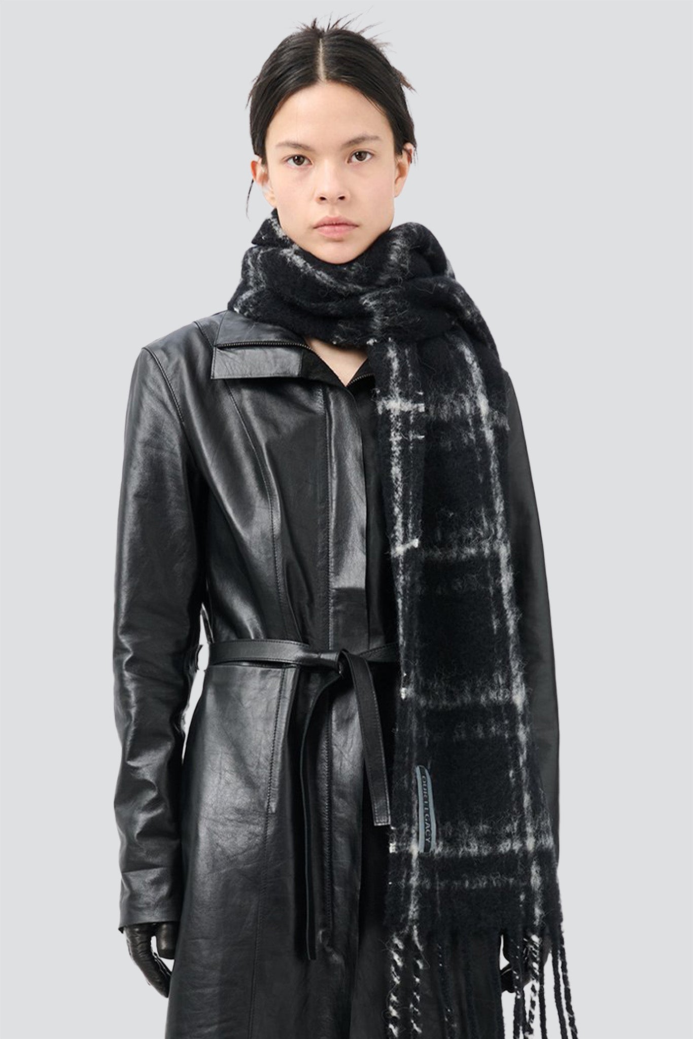 Black Fuzzy Alpaca Check Estate Scarf