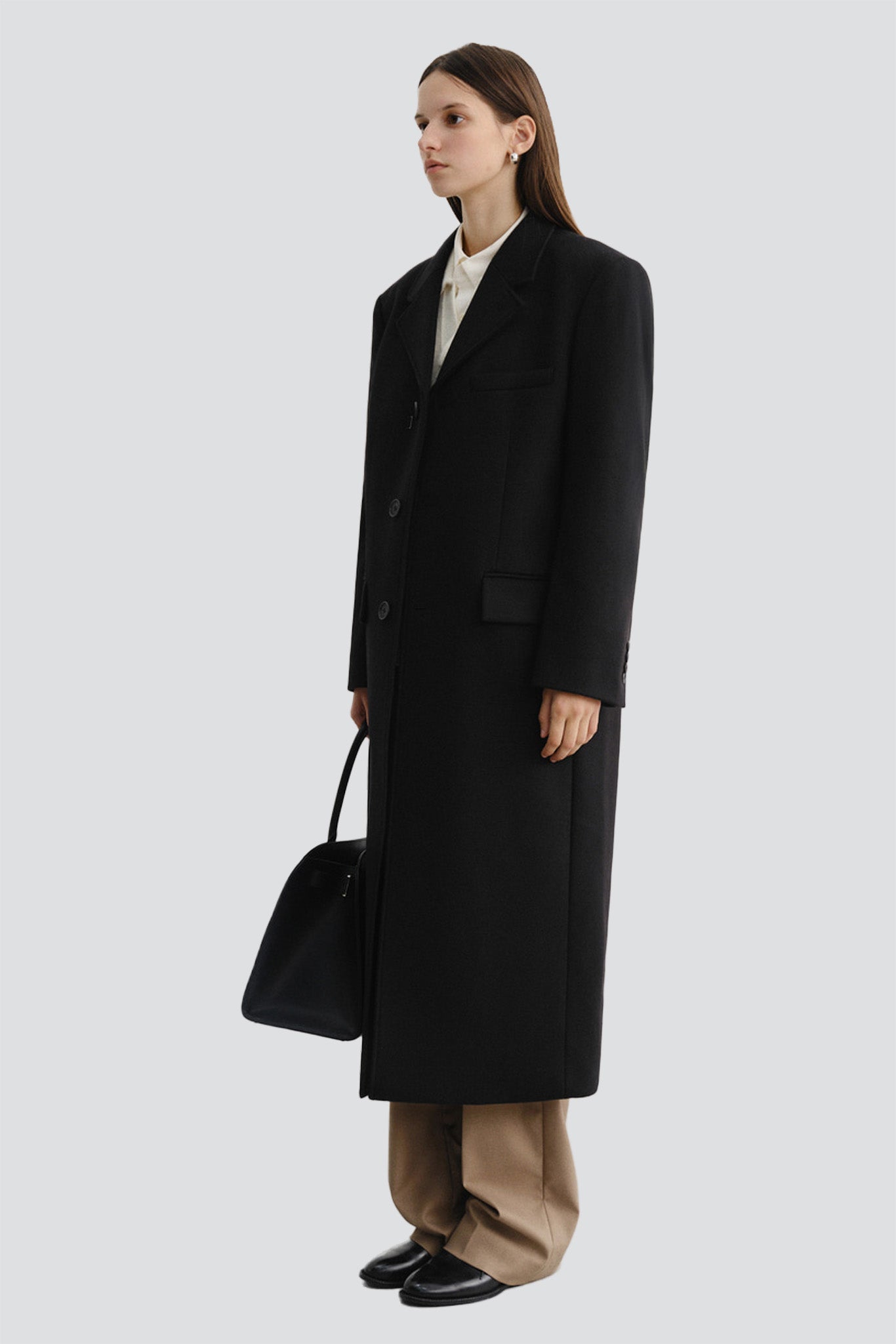 Black Unisex 2 Way 3 Button Cashmere Coat