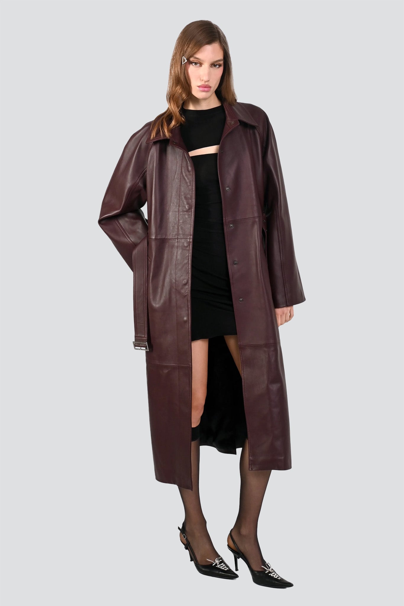 Burgundy Leather Trench Coat