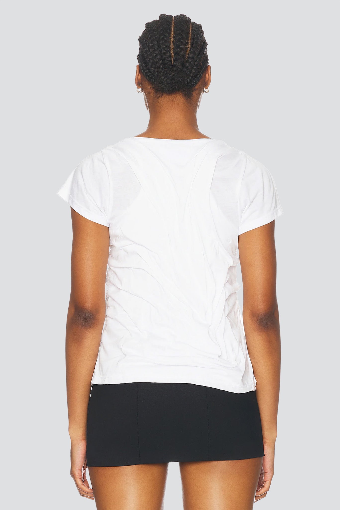 White Wetlook Draped Cotton Shirt