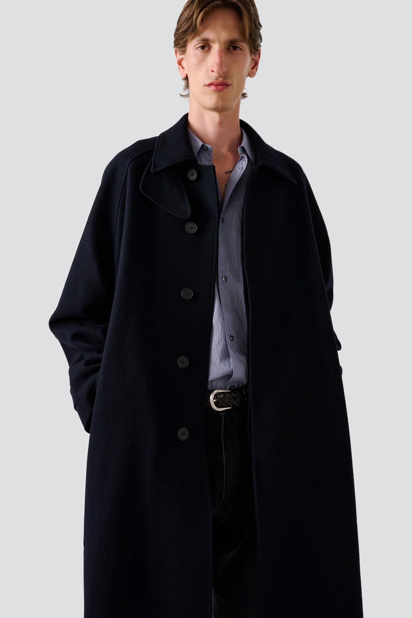 Dark Navy Cabo Raglan Wool Coat