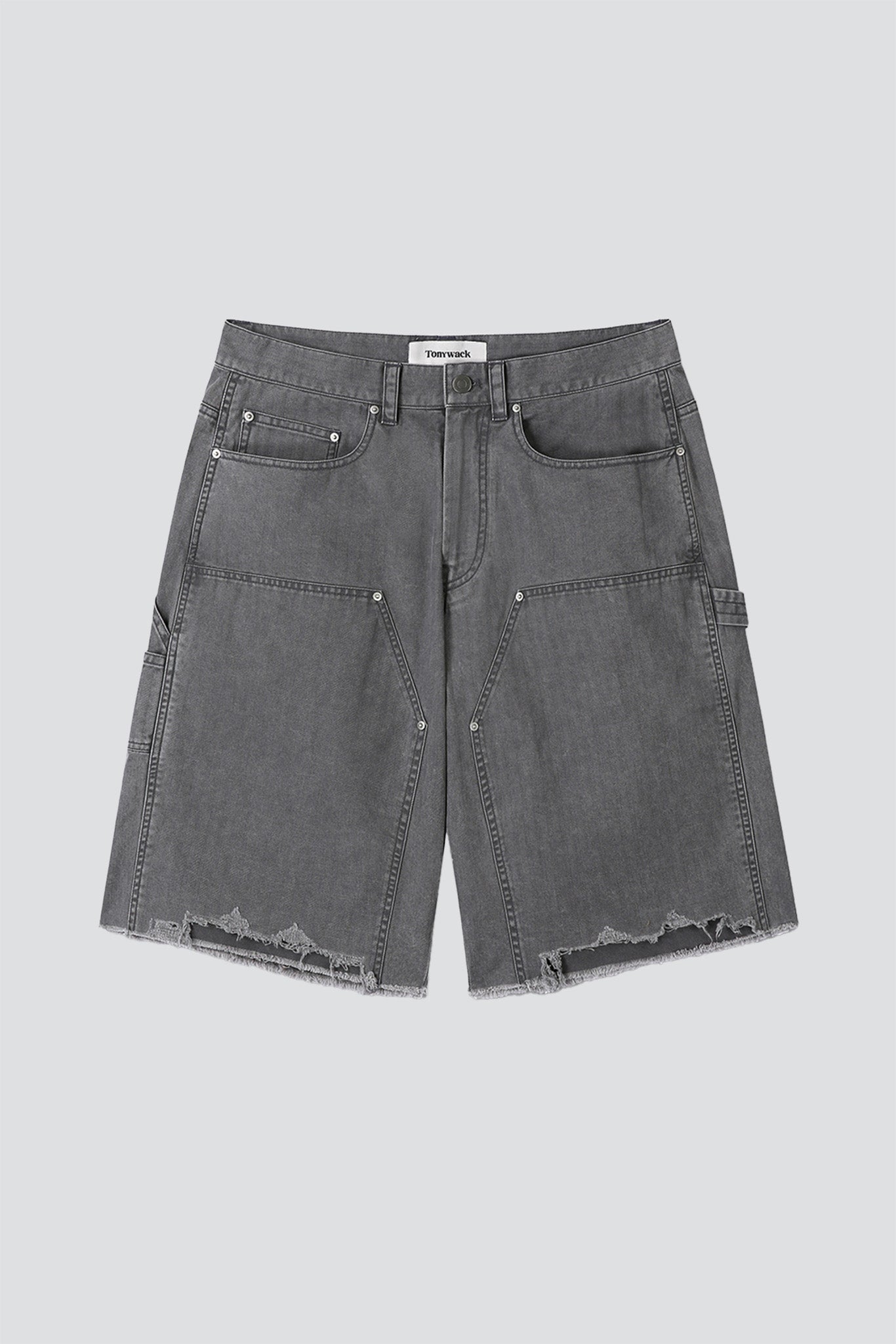 Faded Carbon Hand Distressed HBT Double Knee Shorts