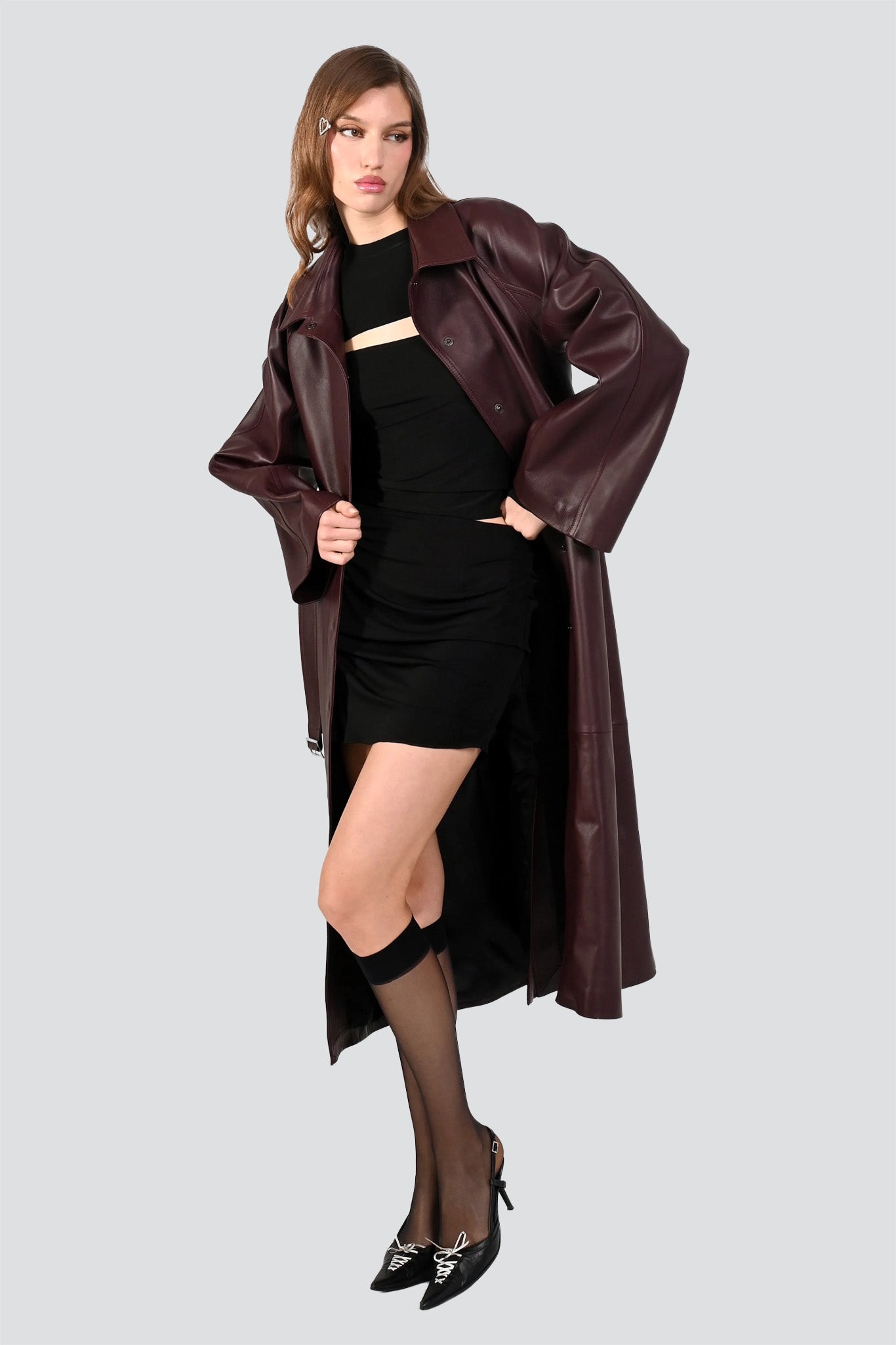 Burgundy Leather Trench Coat