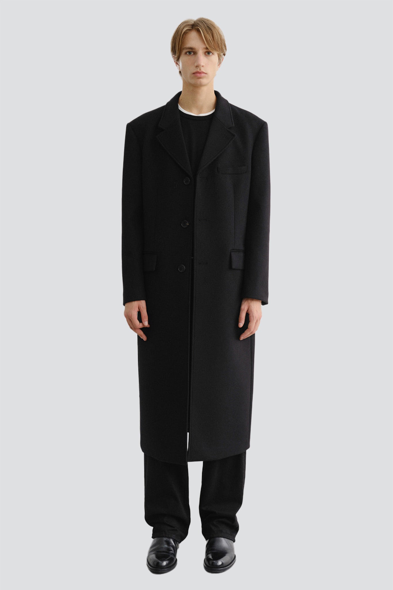 Black Unisex 2 Way 3 Button Cashmere Coat