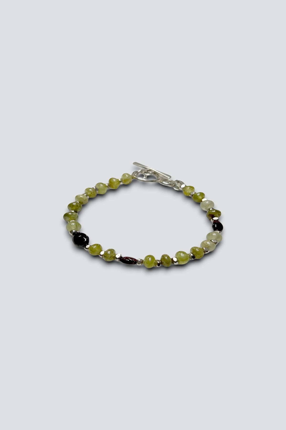 Sterling Silver Jadeite Amethyst Bead Bracelet