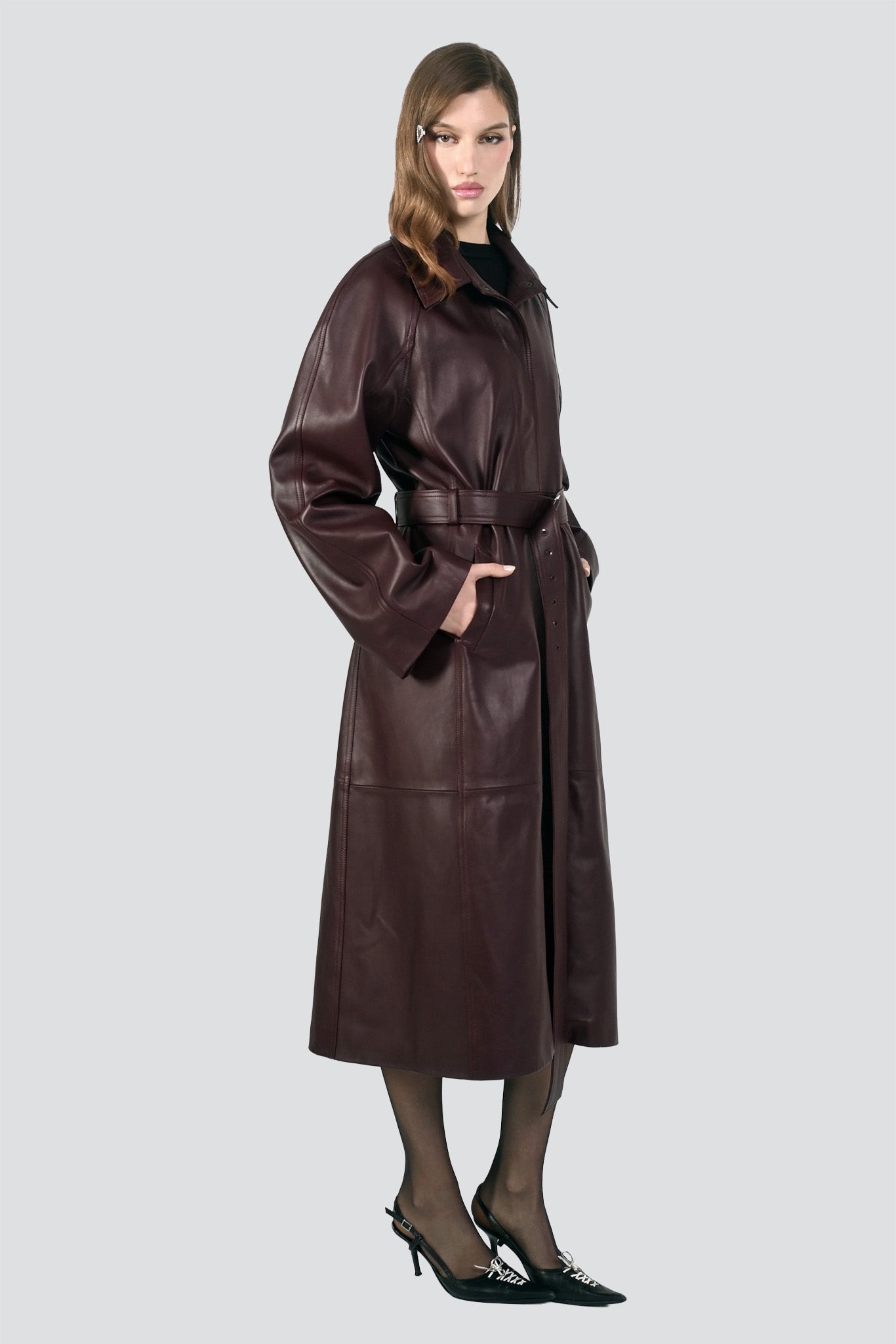 Burgundy Leather Trench Coat