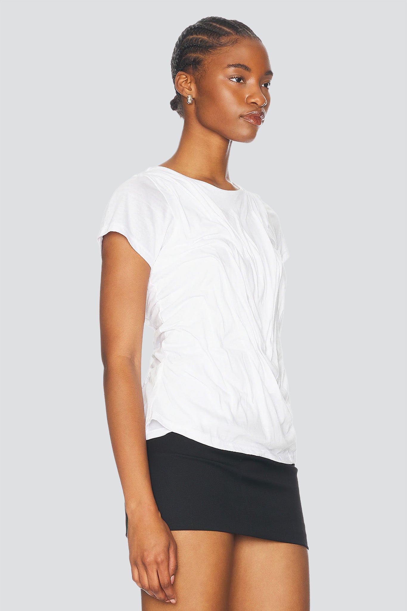 White Wetlook Draped Cotton Shirt