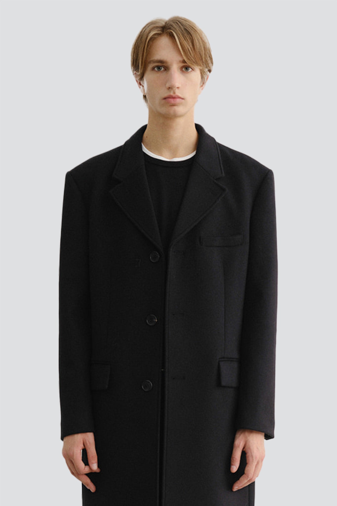 Black Unisex 2 Way 3 Button Cashmere Coat