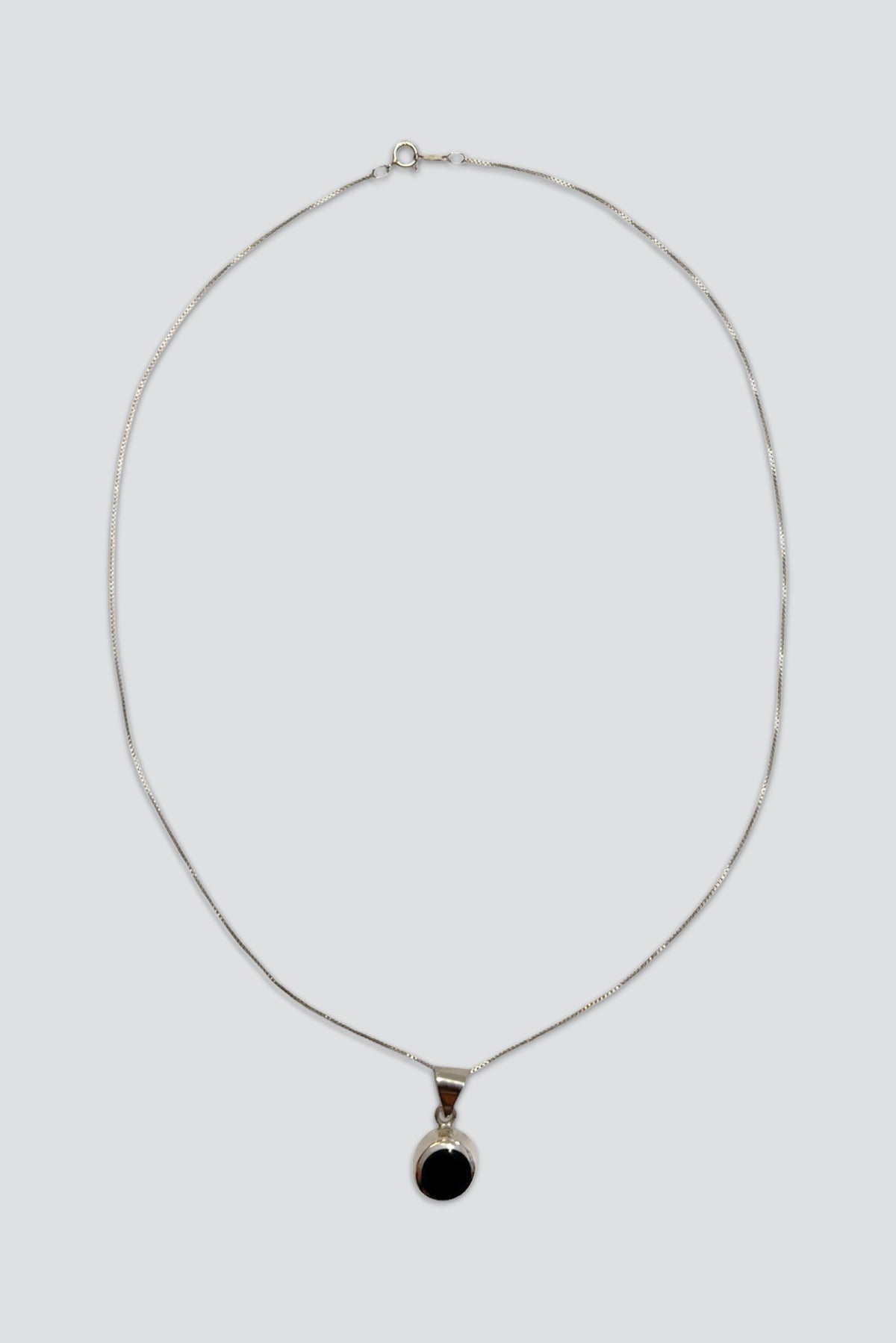 Sterling Silver Round Onyx Pendant Necklace