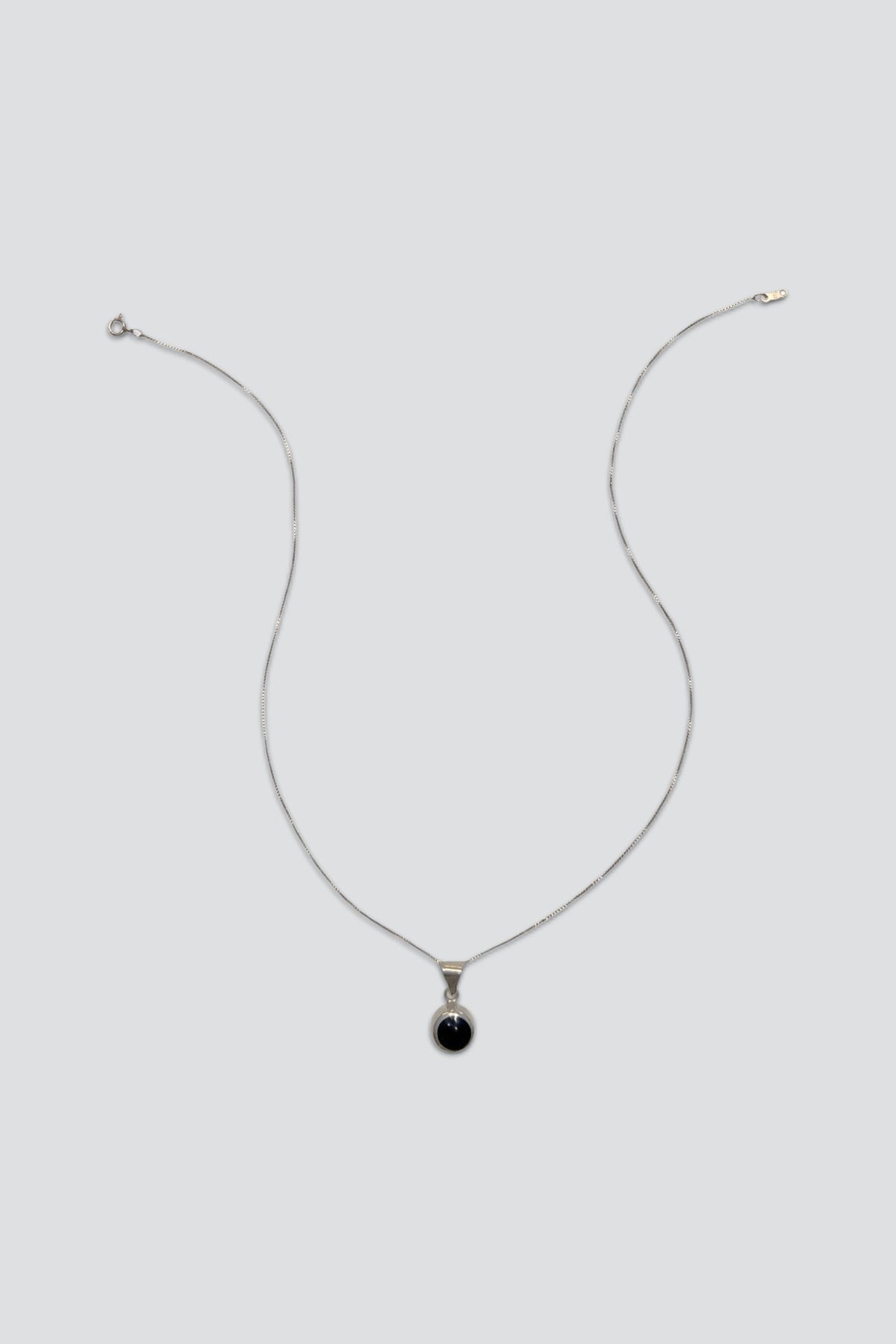 Sterling Silver Round Onyx Pendant Necklace