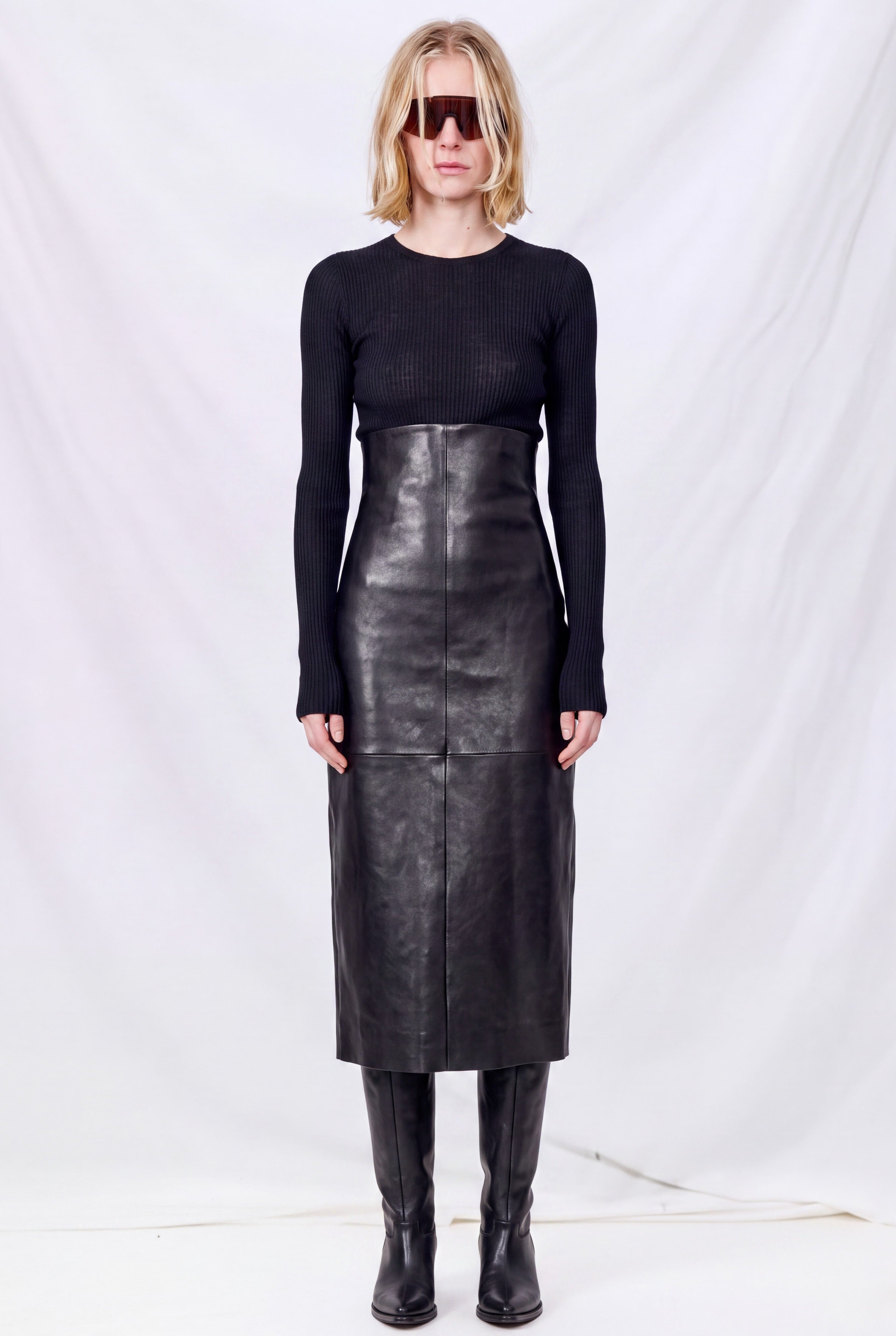 No.69 Black Leather High Waist Skirt
