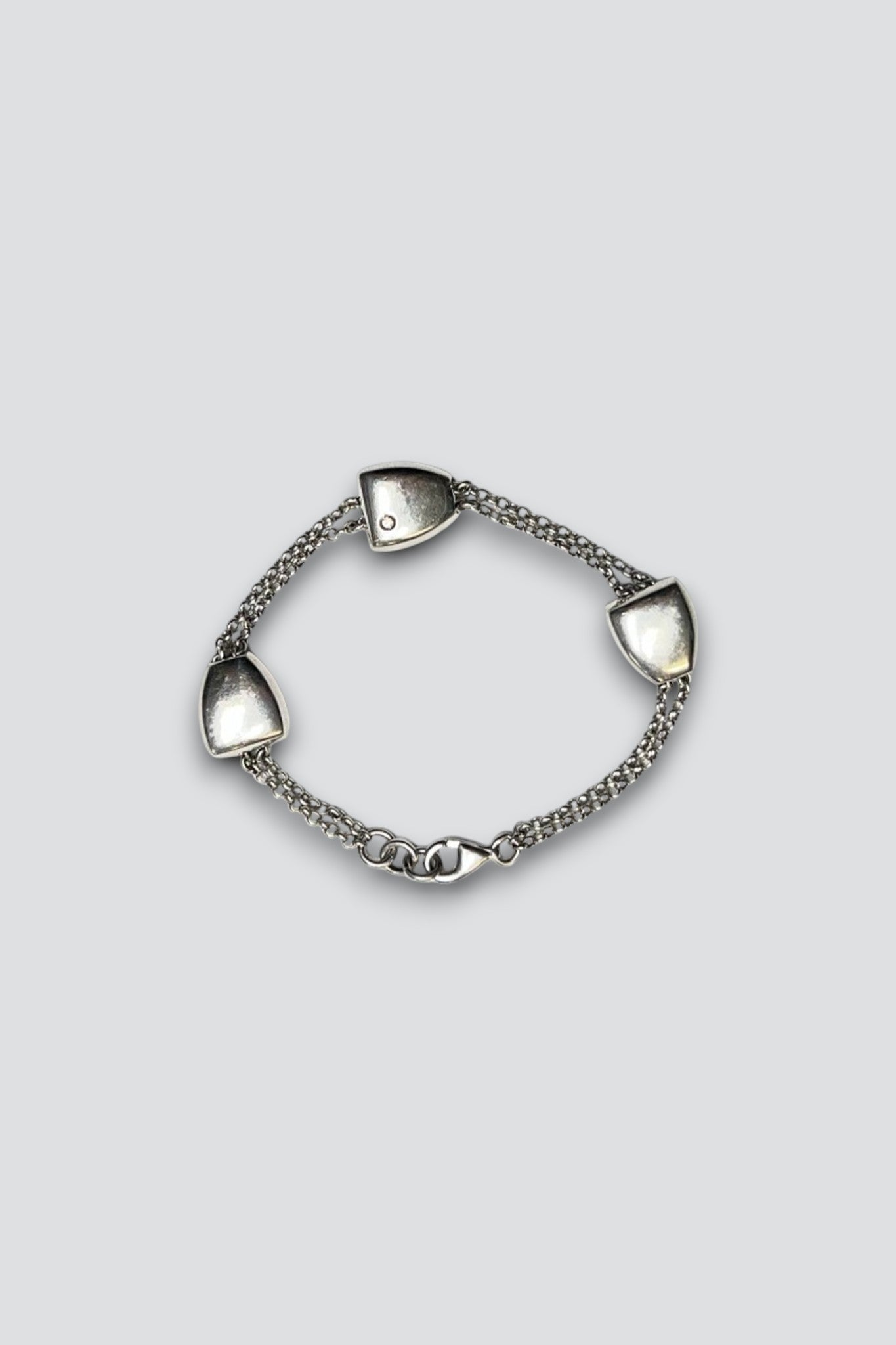 Sterling Silver Zircona Stud Double Layer Modern Chain Bracelet