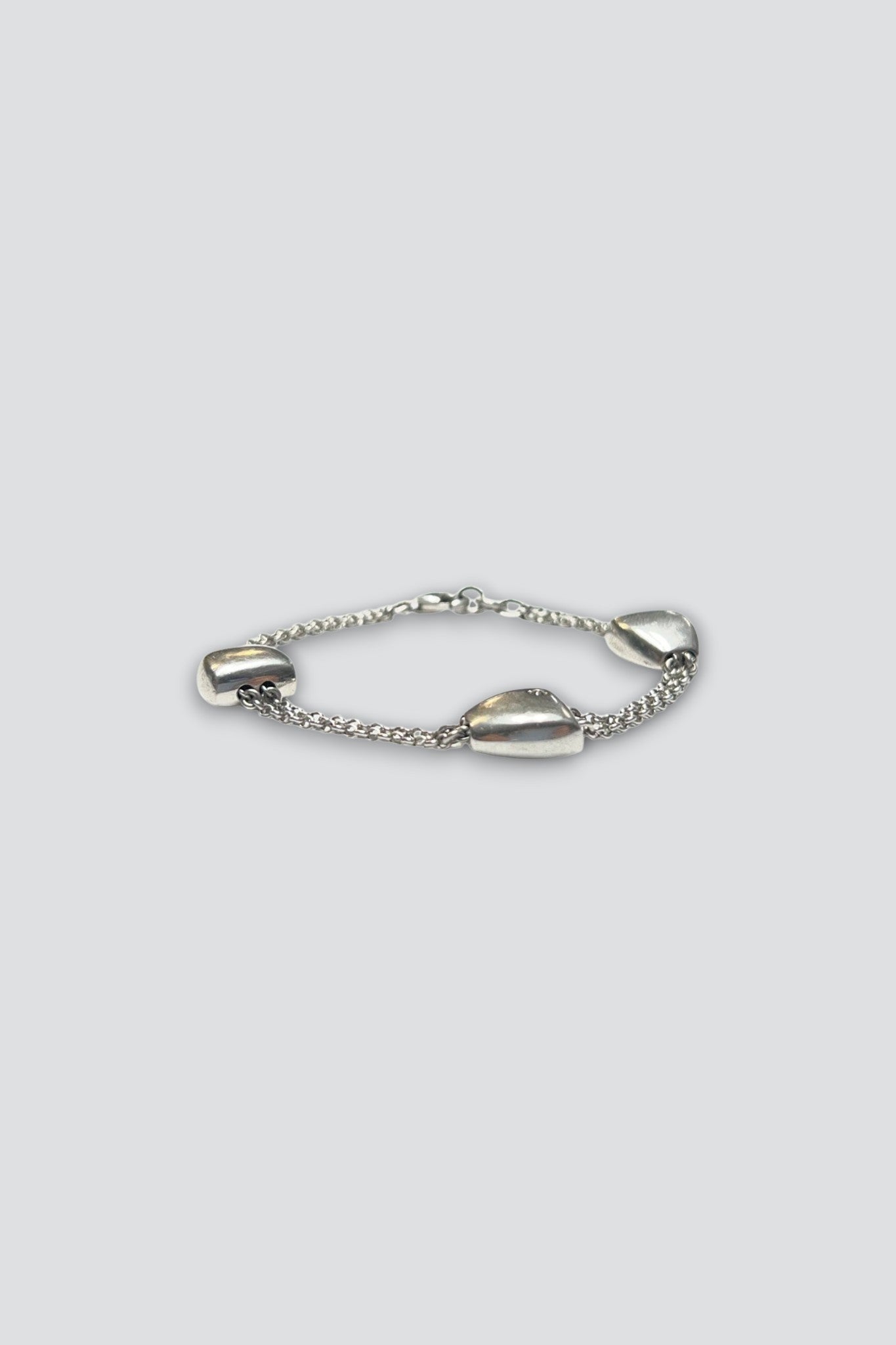 Sterling Silver Zircona Stud Double Layer Modern Chain Bracelet