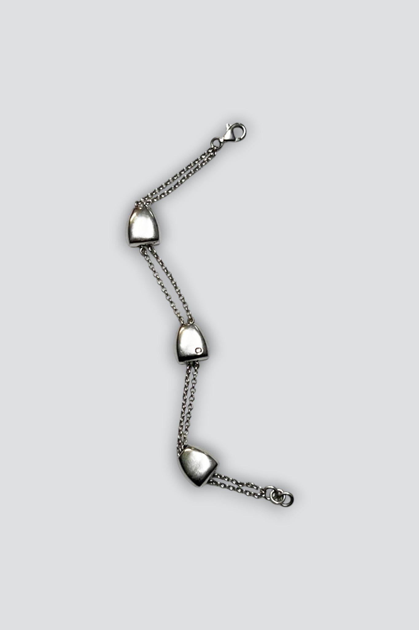 Sterling Silver Zircona Stud Double Layer Modern Chain Bracelet