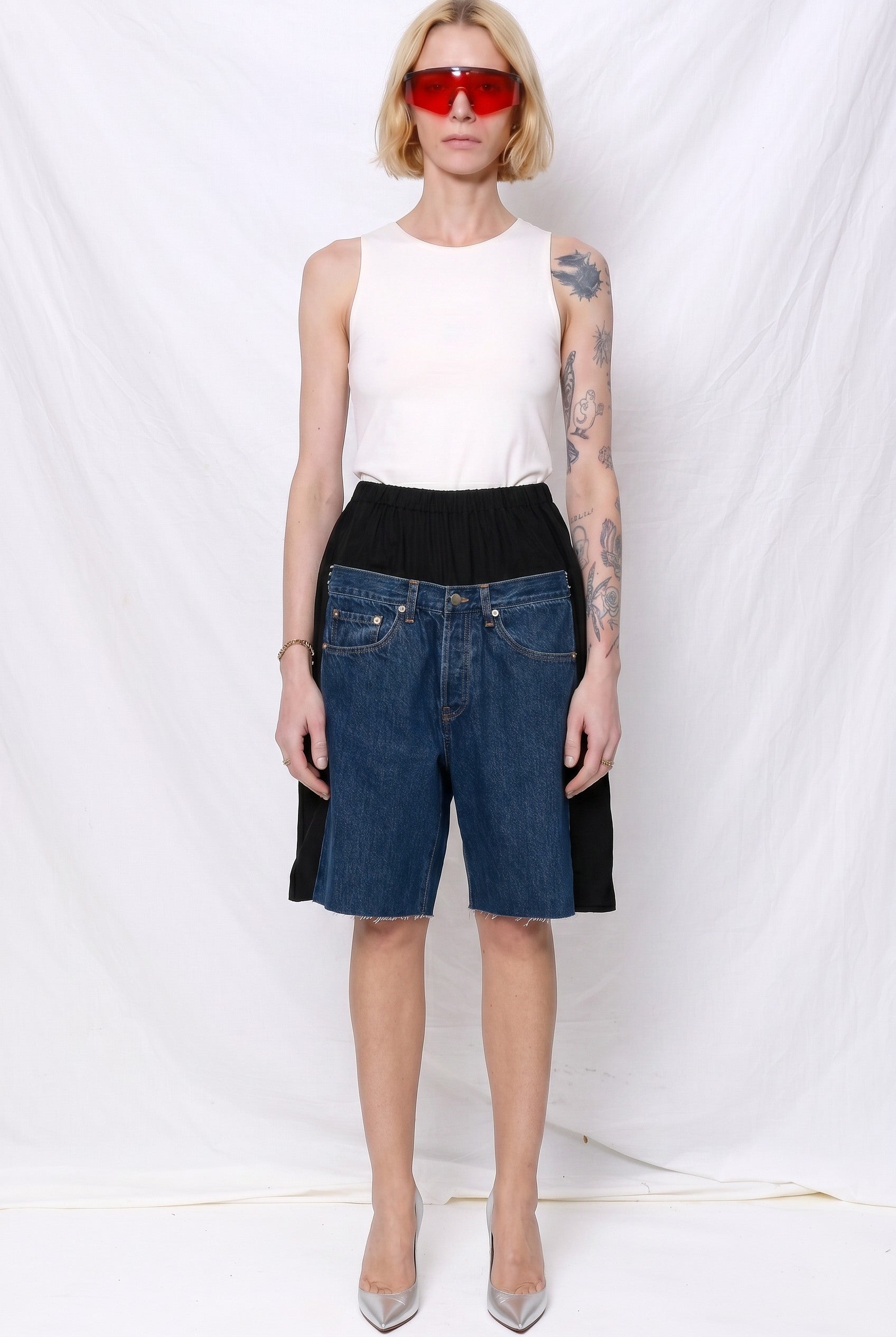 Dark Denim/Black Low Shorts