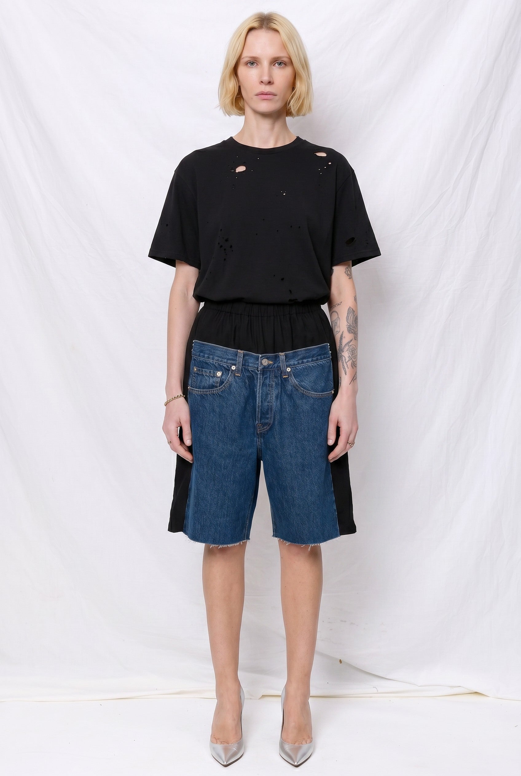 Dark Denim/Black Low Shorts