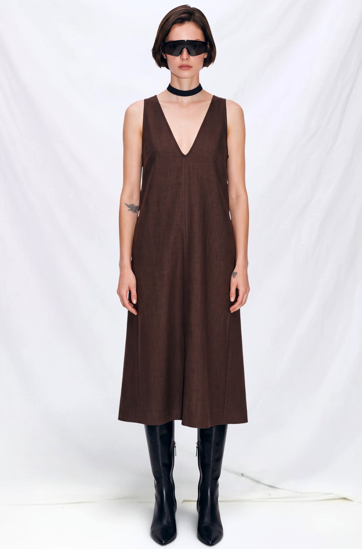 Brown Melange Suiting Trapeze Dress