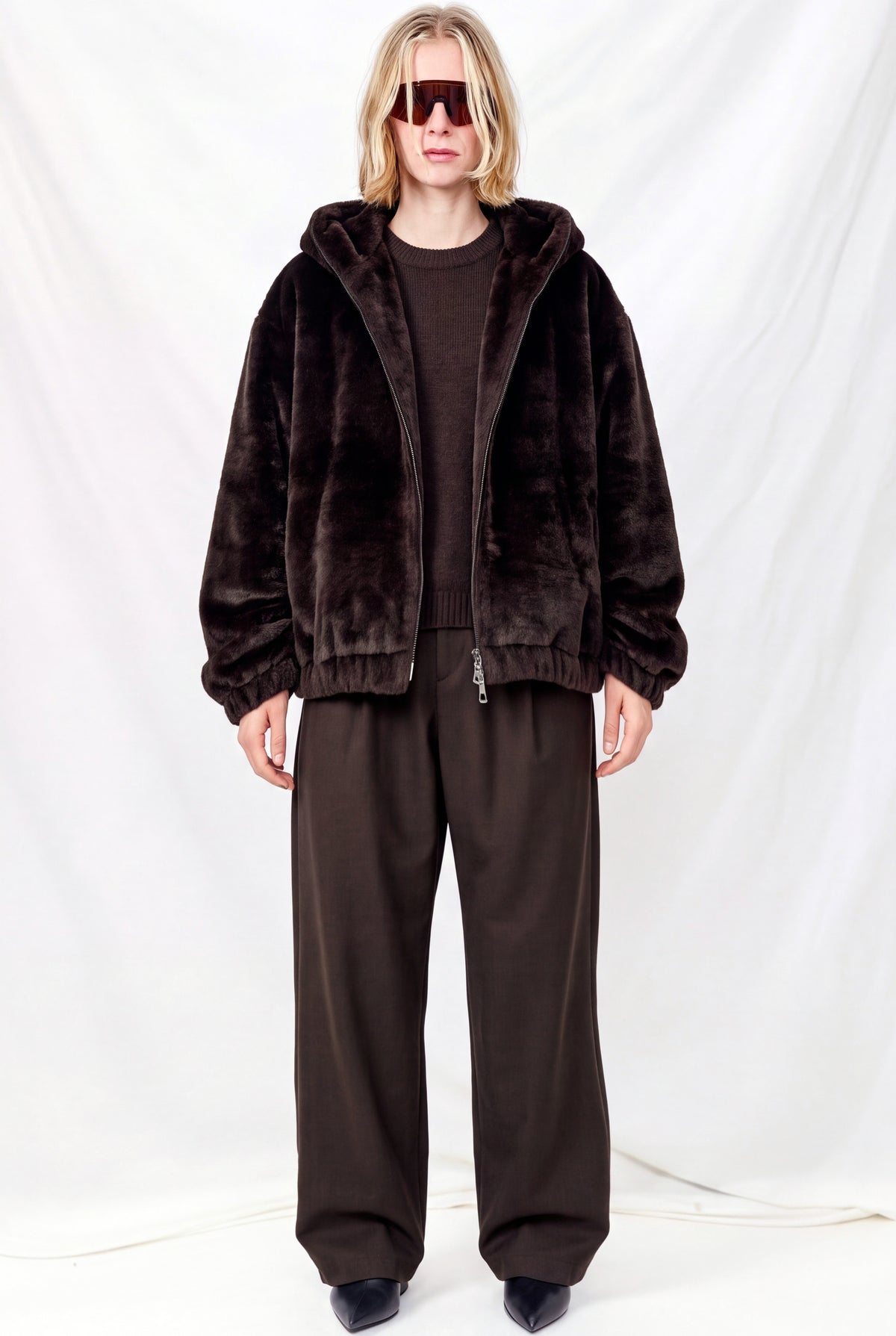 No.216 Brown Suri Alpaca Hooded Zipper Jacket