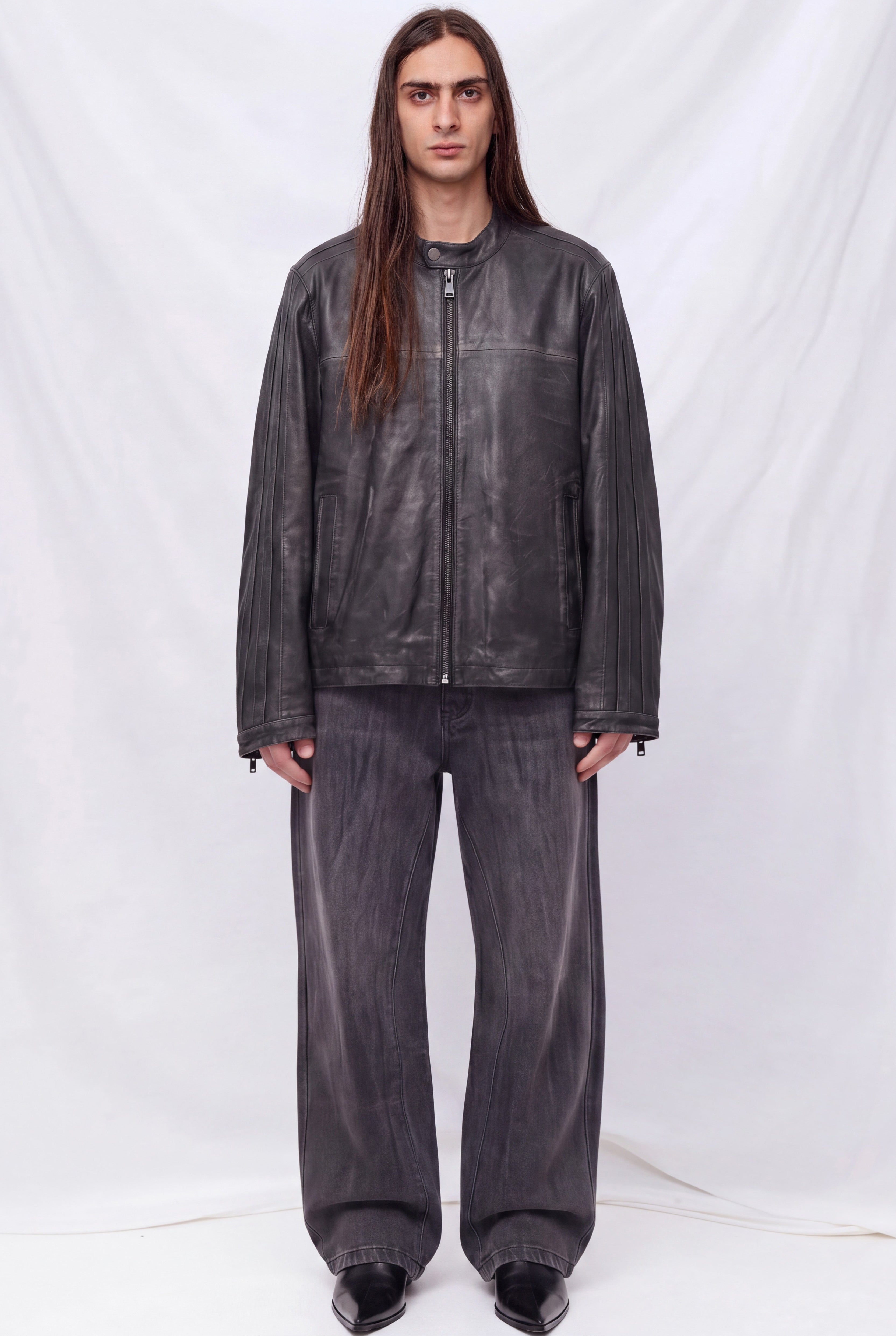 Black Distressed Nappa Leather Hacker Jacket