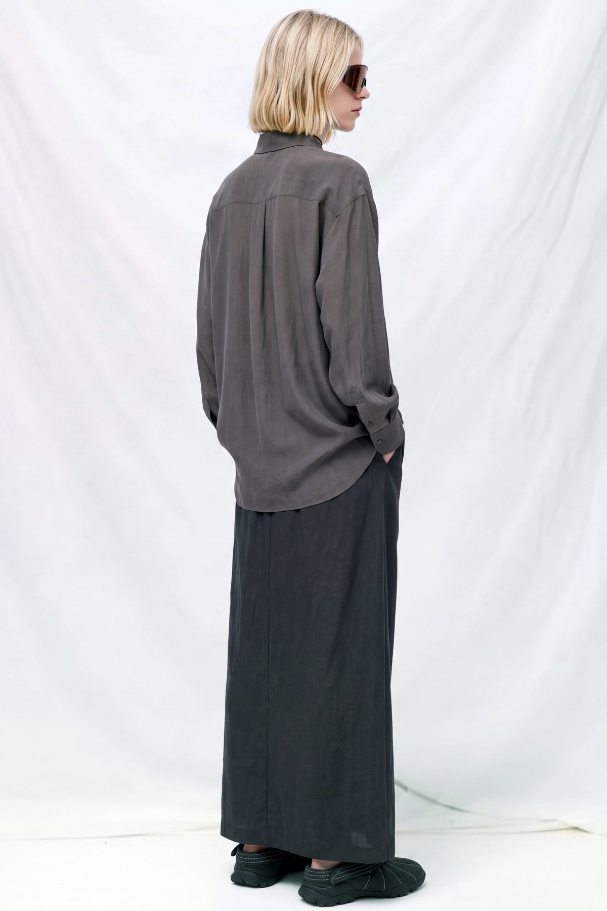 Charcoal Cupro Banding Skirt