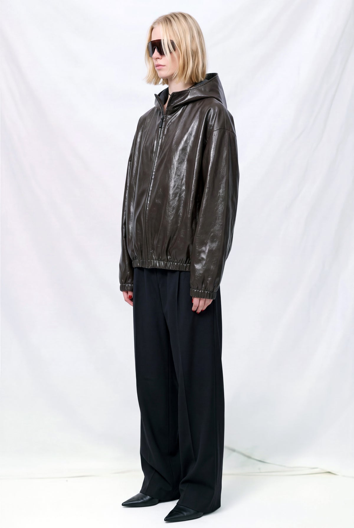 No.216 Dark Brown Leather Hooded Zipper Jacket
