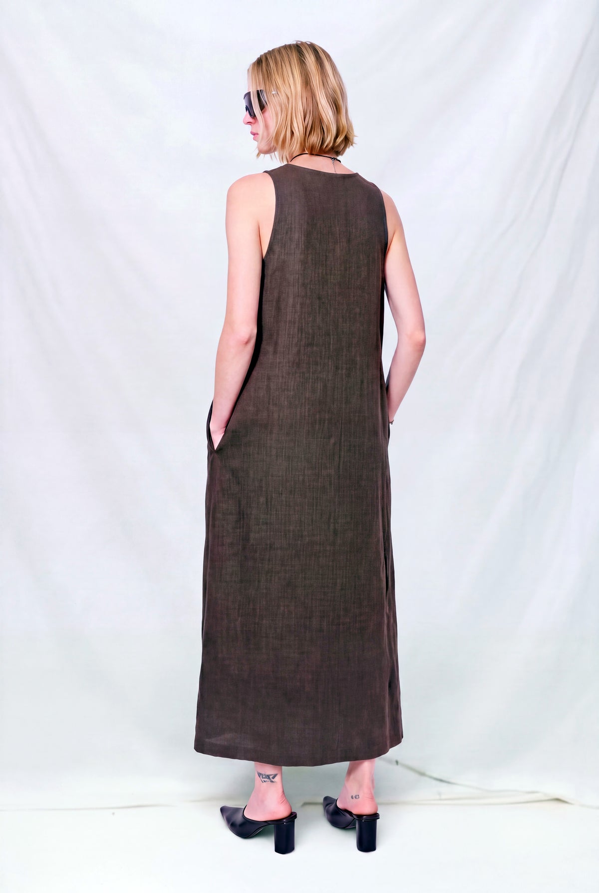 Brown Melange Suiting Trapeze Dress