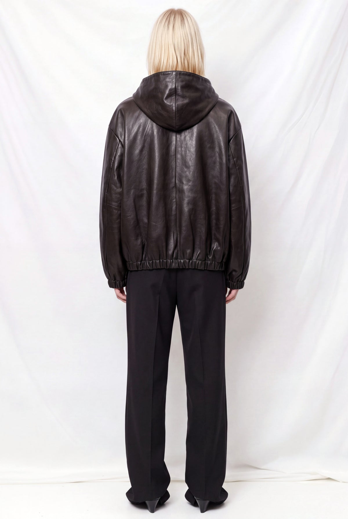 No.216 Black Leather Hooded Zipper Jacket