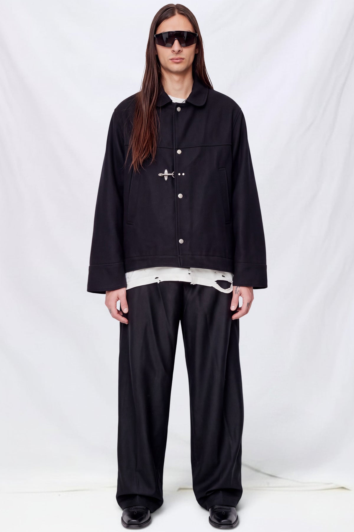 Black Wool Fireman Box Jacket