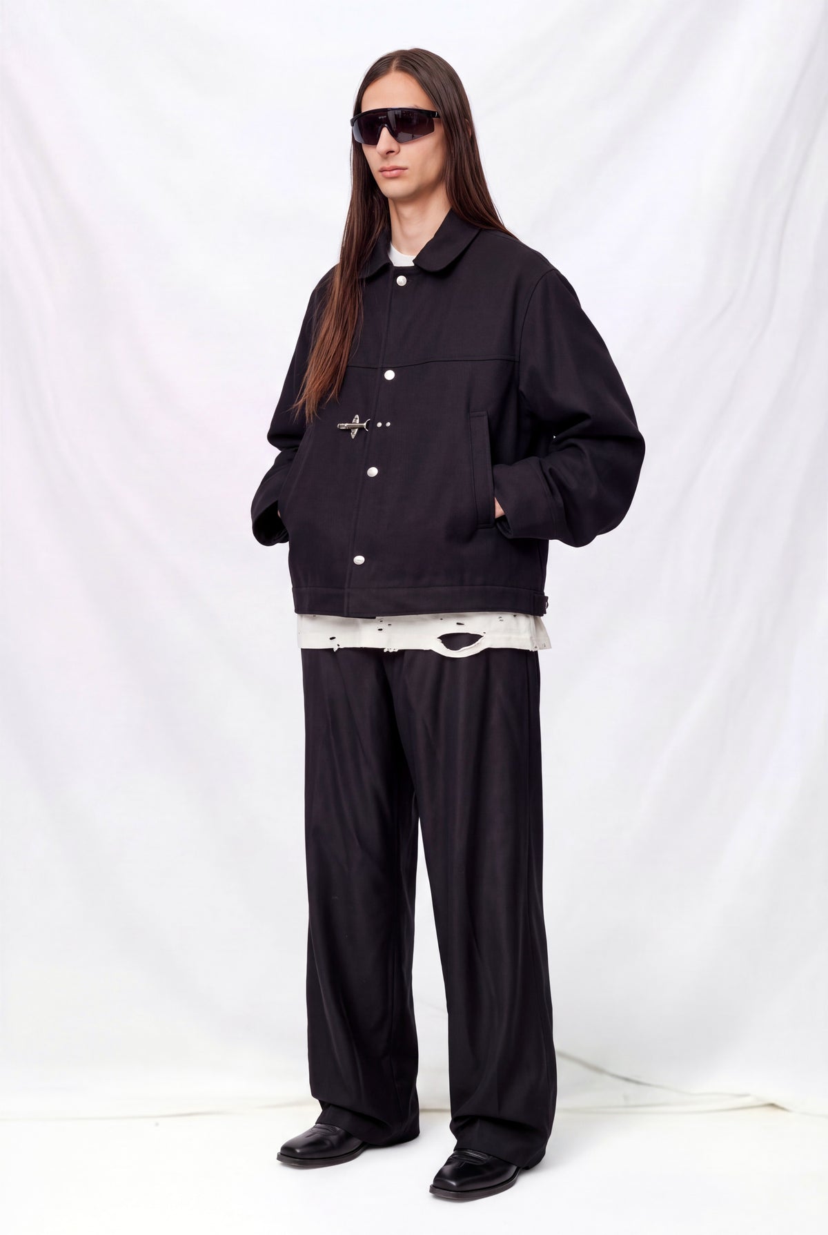 Black Wool Fireman Box Jacket