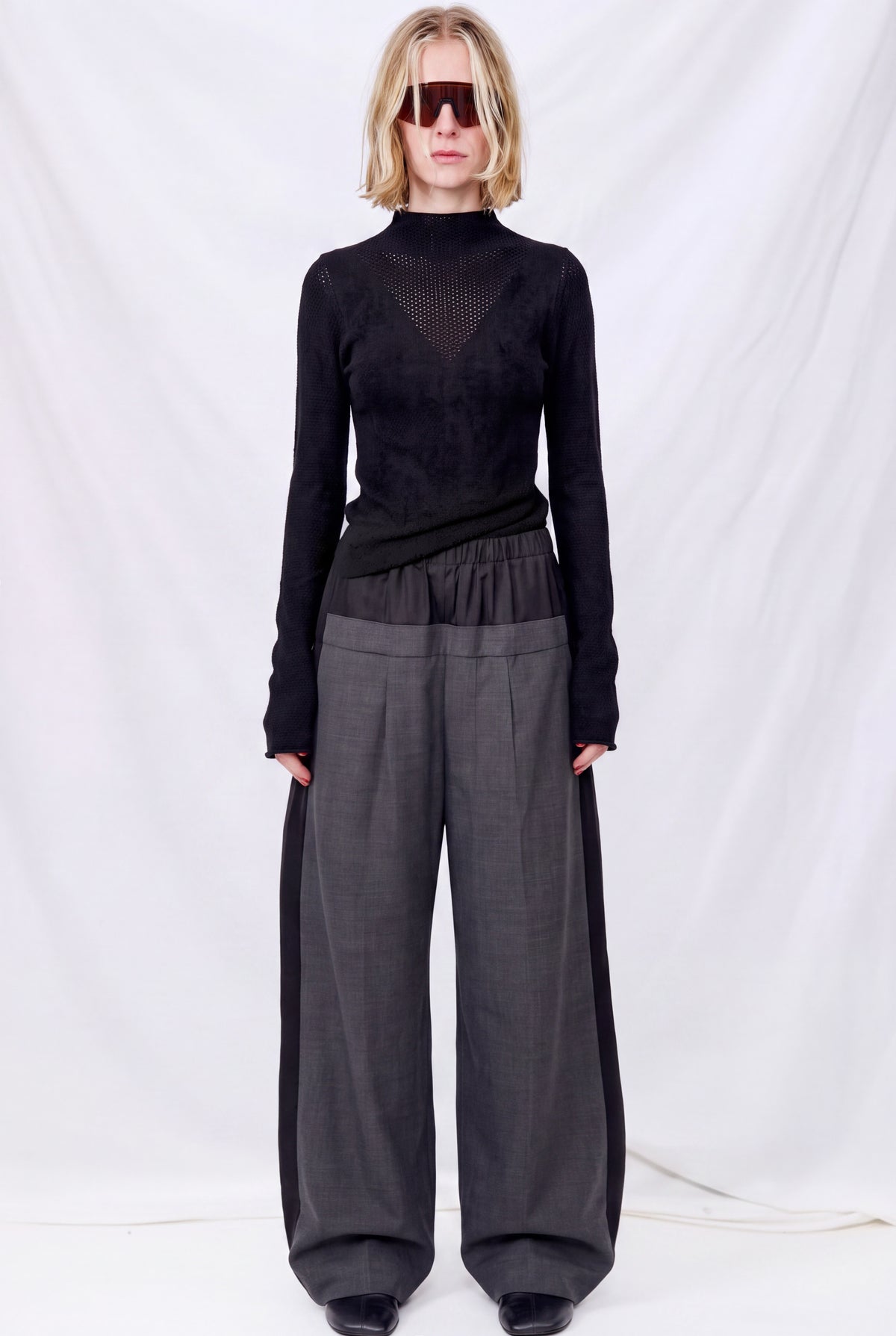 Black Pamela Mesh Fleece Mock Neck