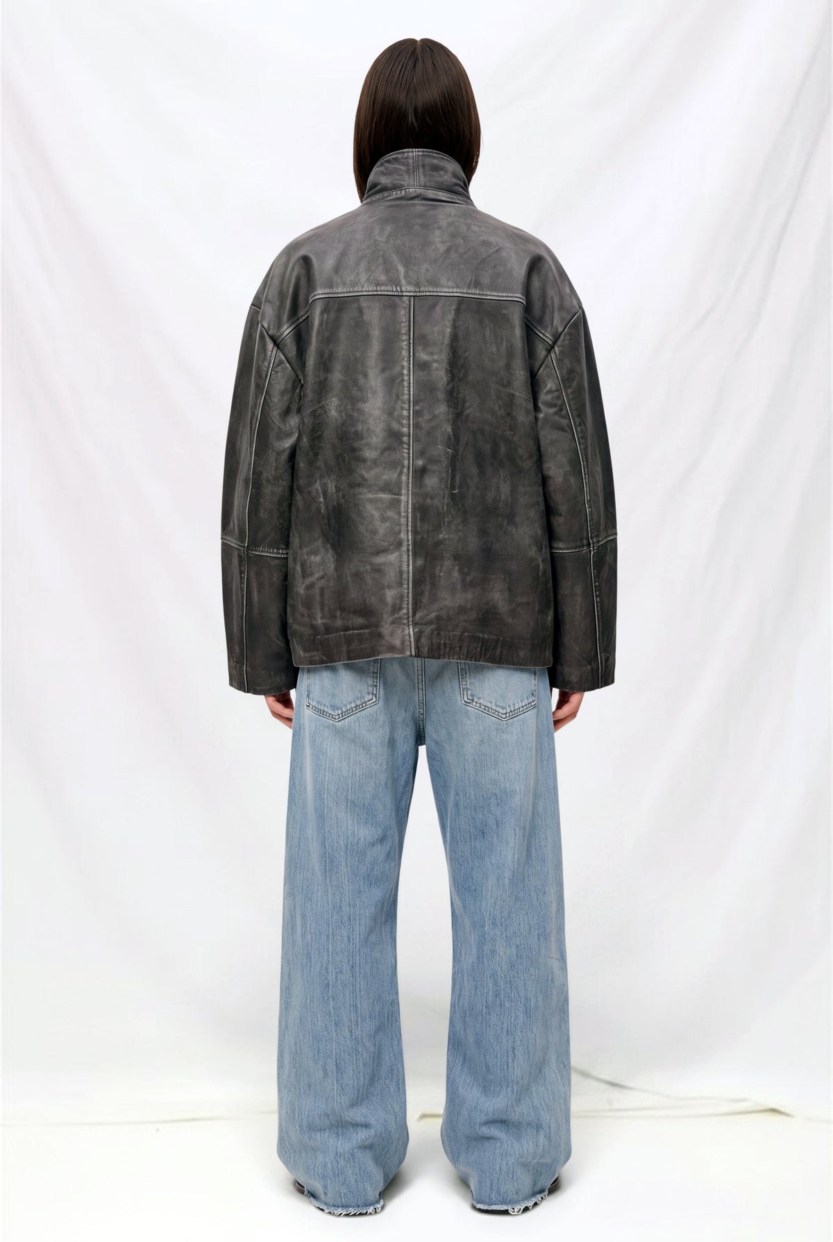 Faded Black Pocket Leather Utility Jacket