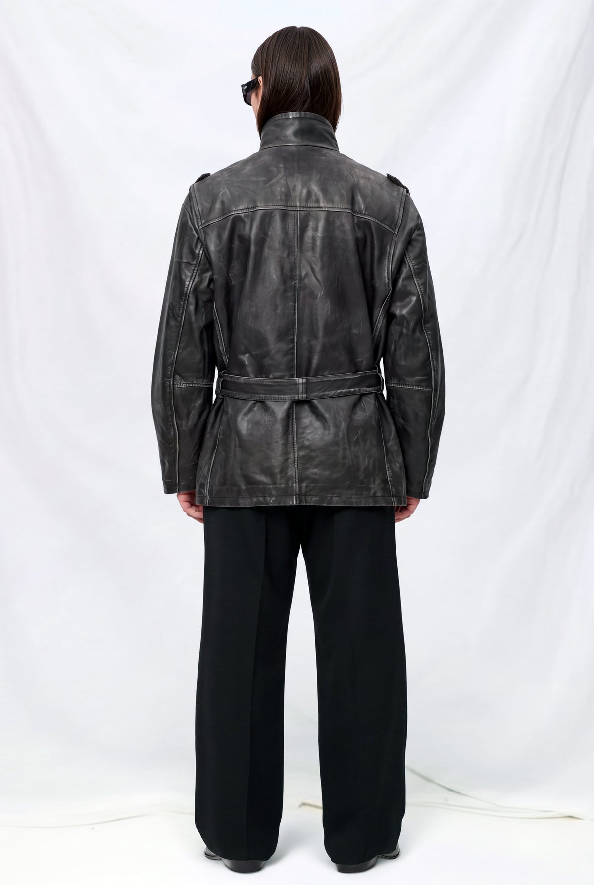 Faded Black Distressed Leather M65 Utility Jacket