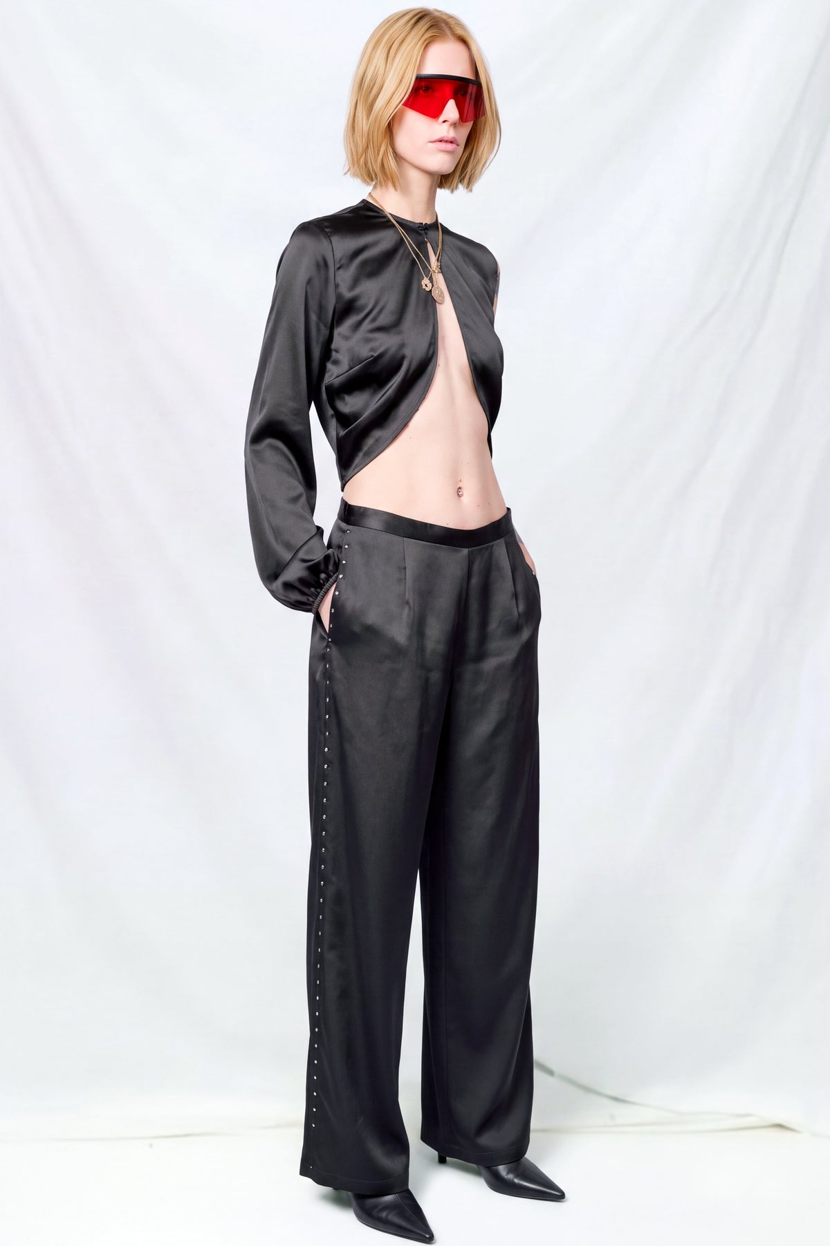Black Cupro Side Hook Clean Pant