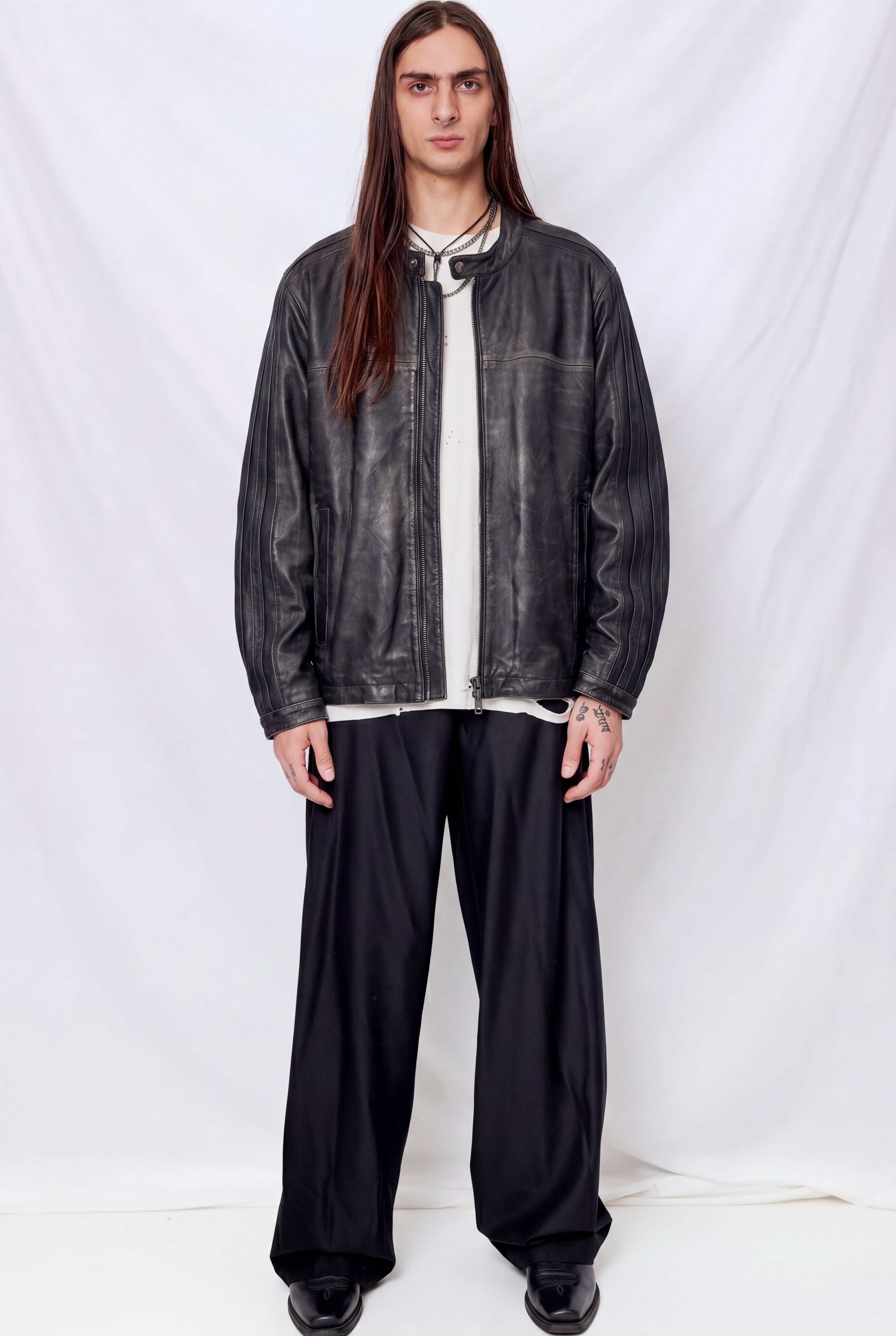 Black Distressed Nappa Leather Hacker Jacket
