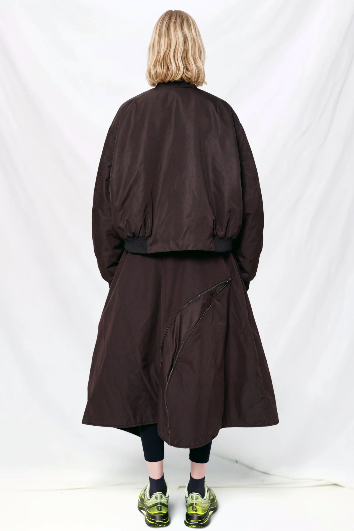 Dark Brown Round Bomber Jacket
