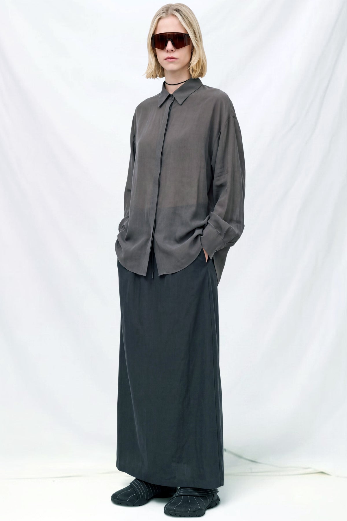 Charcoal Cupro Banding Skirt