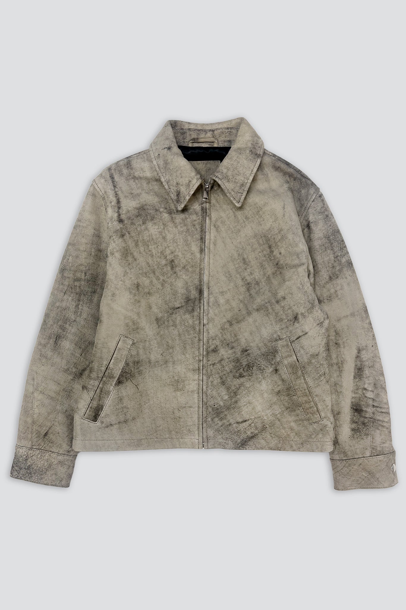 Antique Sand Leather Zip Jacket