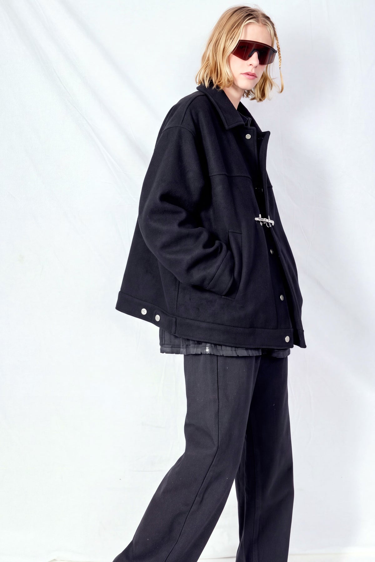 Black Wool Fireman Box Jacket