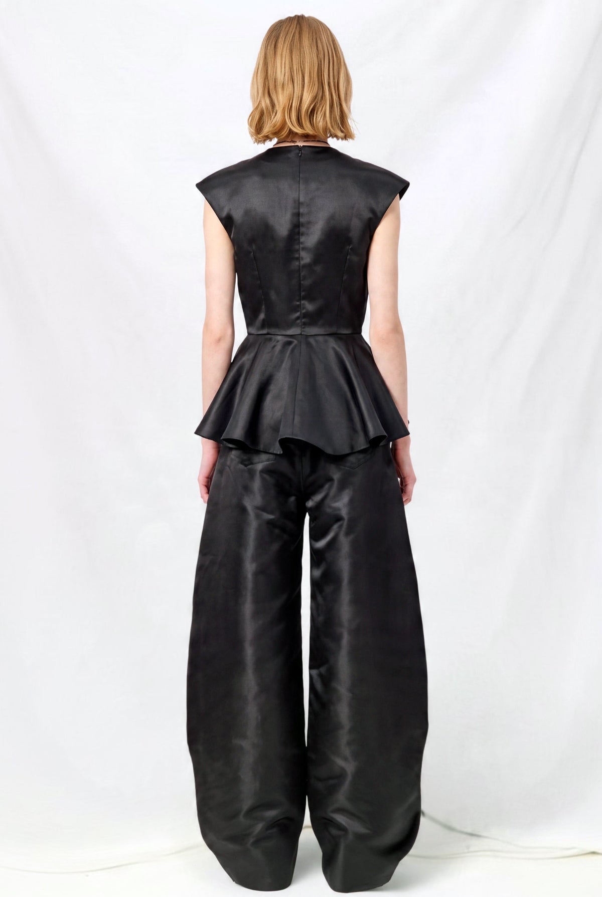 Black Draped Cap Sleeve Flounce Top